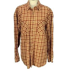 Timberland Men Cotton Long Sleeve Red Beige Plaid Button Down Shirt Size Large L